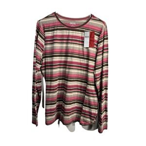 guide series womens long sleeve pink browns striped shirt size XL extra large